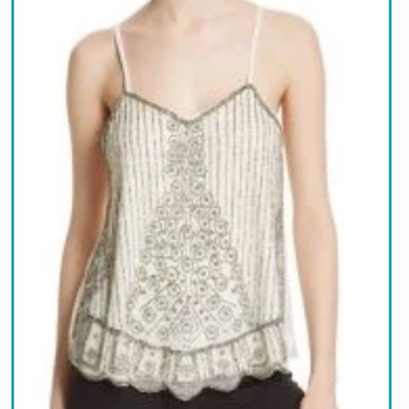 Bohemian Beaded Sheer Cami Top Cream Ivory Silver Embellished Size S/M - Picture 1 of 14
